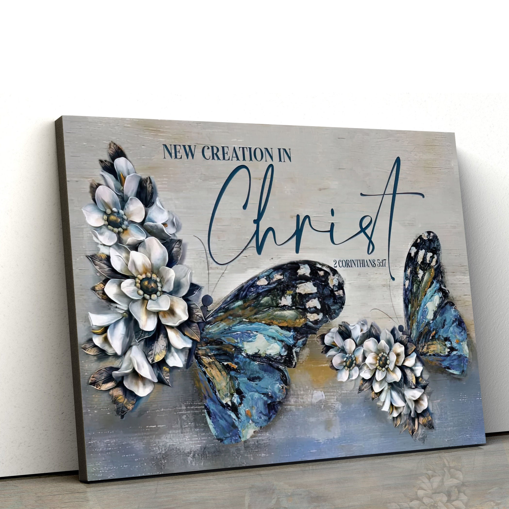 2 Cor 517 New Creation In Christ Wall Art Canvas Butterflies Christian Decor – Christian Art Gift