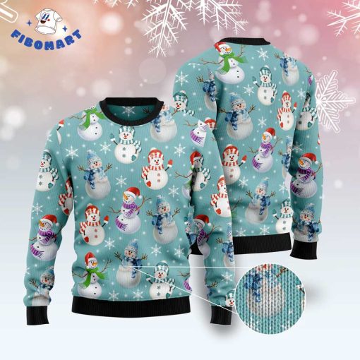 Colorful Smile Snowman Snowflake Ugly Christmas Sweater