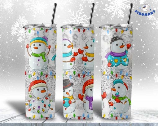 Cute Snowman Dancing Christmas Light Skinny Tumbler