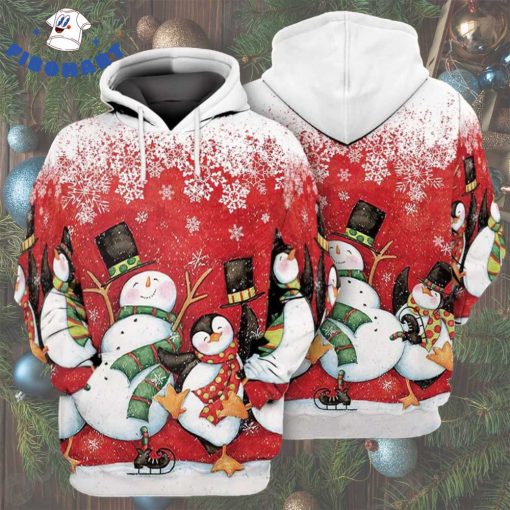 Dancing Snowman And Penguin Bring A Hat Christmas 3D Hoodie