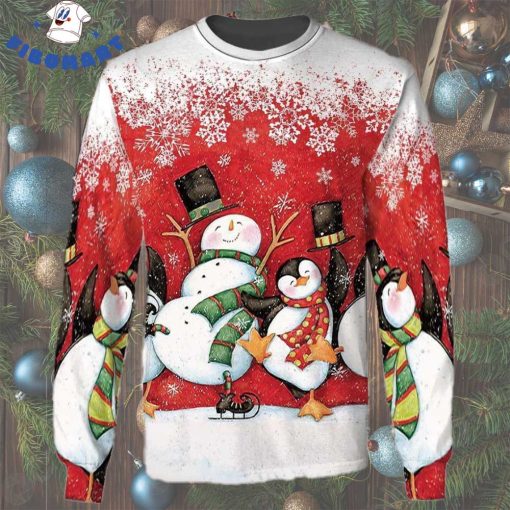 Dancing Snowman And Penguin Bring A Hat Christmas 3D Hoodie