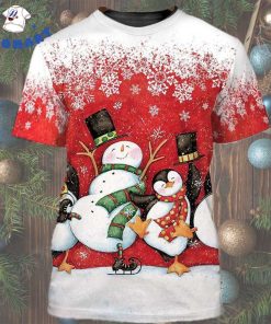 Dancing Snowman And Penguin Bring A Hat Christmas 3D T Shirt