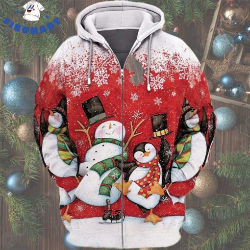 Dancing Snowman And Penguin Bring A Hat Christmas 3D Hoodie