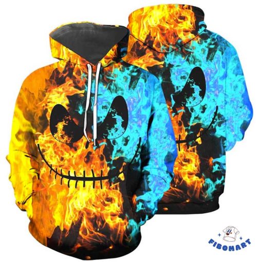 Fire And Ice Jack Skeleton 3D Hoodie