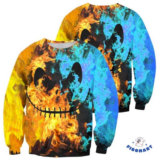 Fire And Ice Jack Skeleton 3D Hoodie