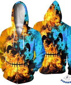 Fire And Ice Jack Skeleton 3D Hoodie 4