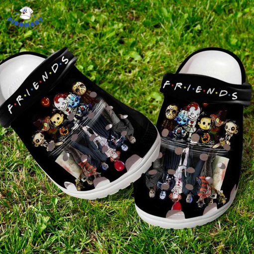 Friends Chibi Michael Meyers Jason Pennywise Freddy Krueger Pinhead Leatherface Halloween Crocs, Horror Movies Characters