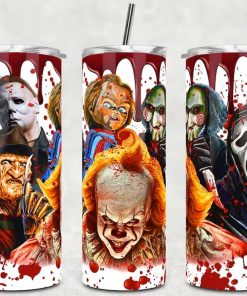 Horror Movies Characters Bloody Skinny Tumbler