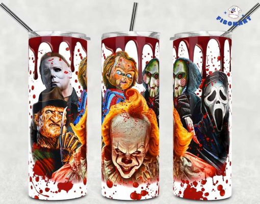 Horror Movies Characters Bloody Skinny Tumbler