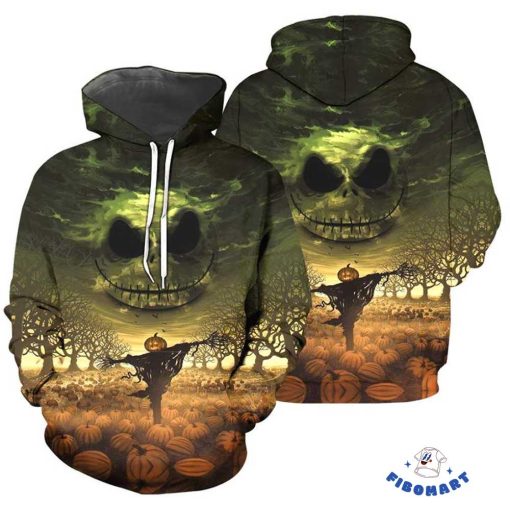 Jack Skeleton And Pumpkin Scarecrow Halloween 3D Hoodie