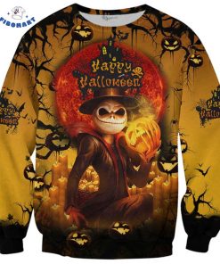 Jack Skeleton Holding Pumpkin Happy Halloween 3D Shirt