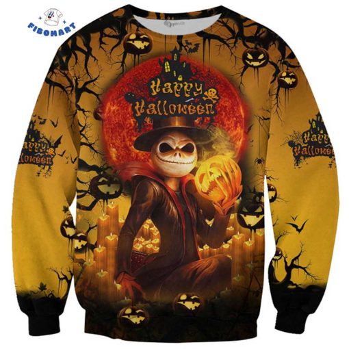 Jack Skeleton Holding Pumpkin Happy Halloween 3D Shirt