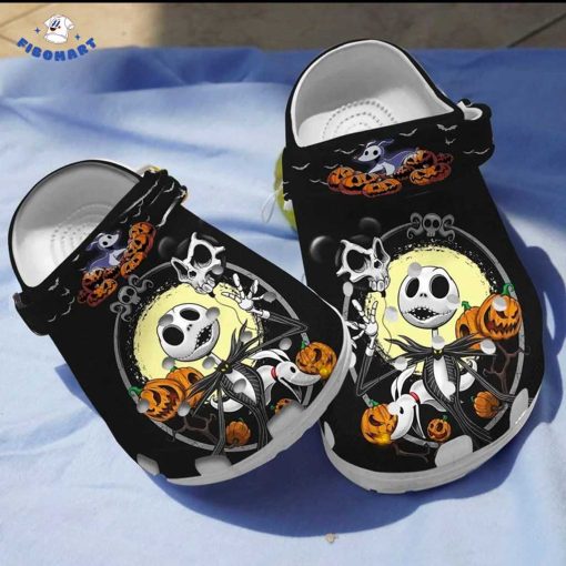 Jack Skellington And Zero With Mickey Skull Balloon Halloween Crocs, Scary Pumpkin Black Bat