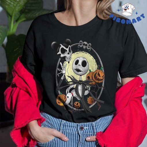 Jack Skellington and Zero With A Skull Mickey Ballon Pumpkin Halloween Shirt