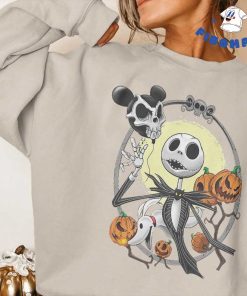 Jack Skellington and Zero With A Skull Mickey Ballon Halloween Shirt 2