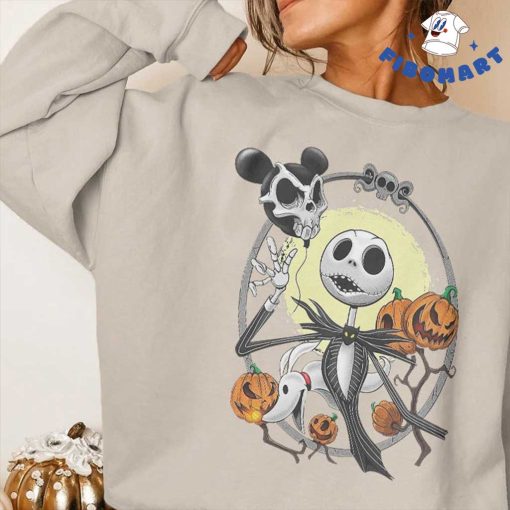 Jack Skellington and Zero With A Skull Mickey Ballon Pumpkin Halloween Shirt