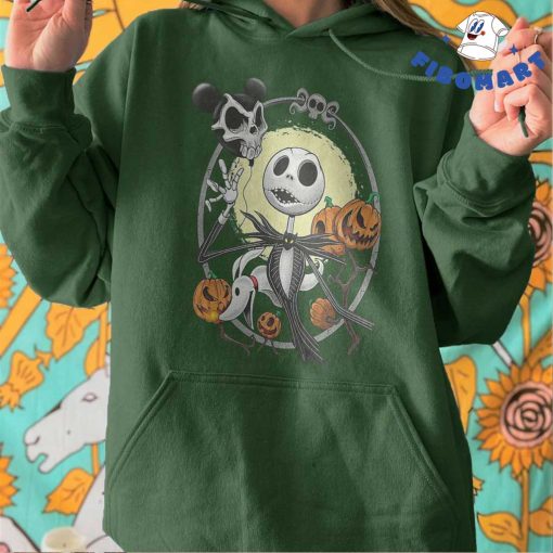 Jack Skellington and Zero With A Skull Mickey Ballon Pumpkin Halloween Shirt