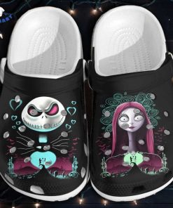 Jack and Sally Love At Spiral Hill Halloween Crocs, Blue Heart and Bloody Bat Black Crocs