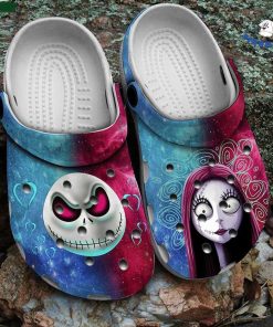 Jack and Sally Pink And Blue Portrait Halloween Crocs