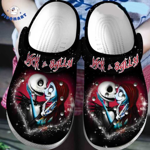 Kissing Jack and Sally In A Shinning Heart Halloween Crocs