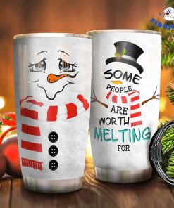 Snowman Face And Red Scarf Tumbler, Some People Are Worth Melting For Christmas Tumbler