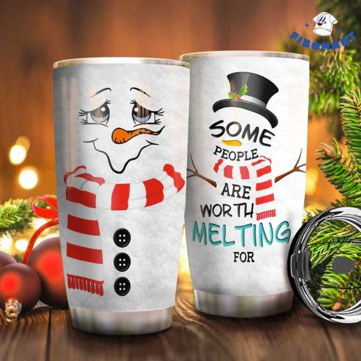 Snowman Face And Red Scarf Tumbler, Some People Are Worth Melting For Christmas Tumbler