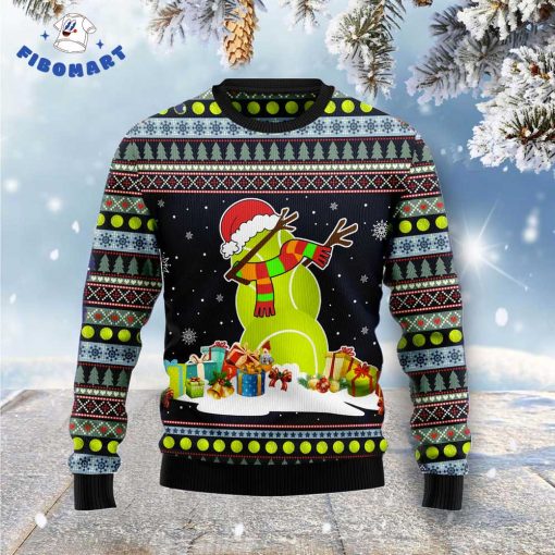 Tennis Snowman and Christmas Gifts Ugly Christmas Sweater