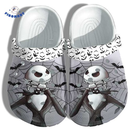 Thinking Jack Skeleton Spider Web Halloween Crocs, Bat and Pumpkin