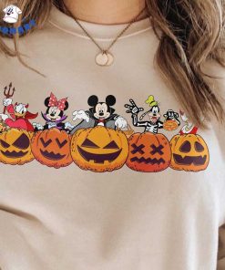 Vampire Mickey And 4 Friend in Halloween Style On Five Scary Pumpkin White Shirt 4