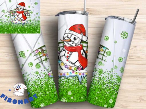 Volleyball Snowman Santa Hat Skinny Tumbler