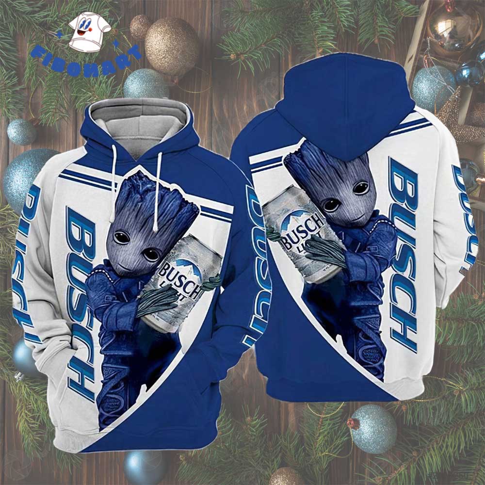 Baby Groot Hugging Busch Light 3D Hoodie