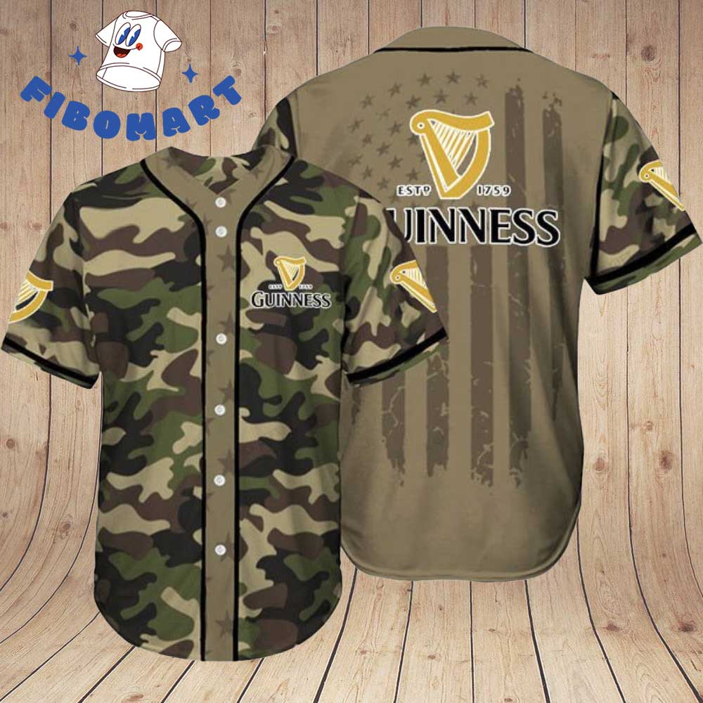 Camouflage Green Brown US Flag Guinness Beer Baseball Jersey