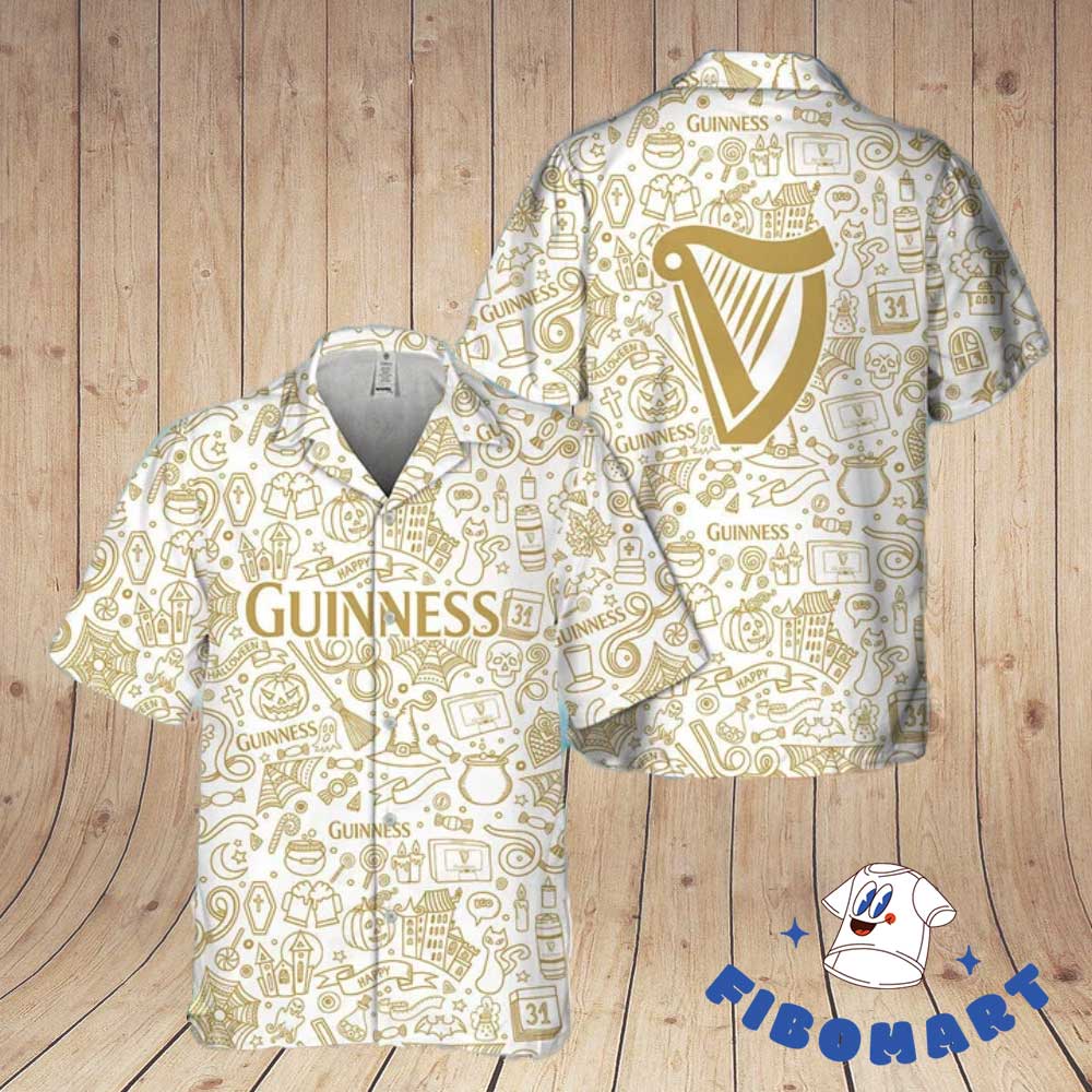 Happy Halloween Doodle Guinness Beer Hawaiian Shirt