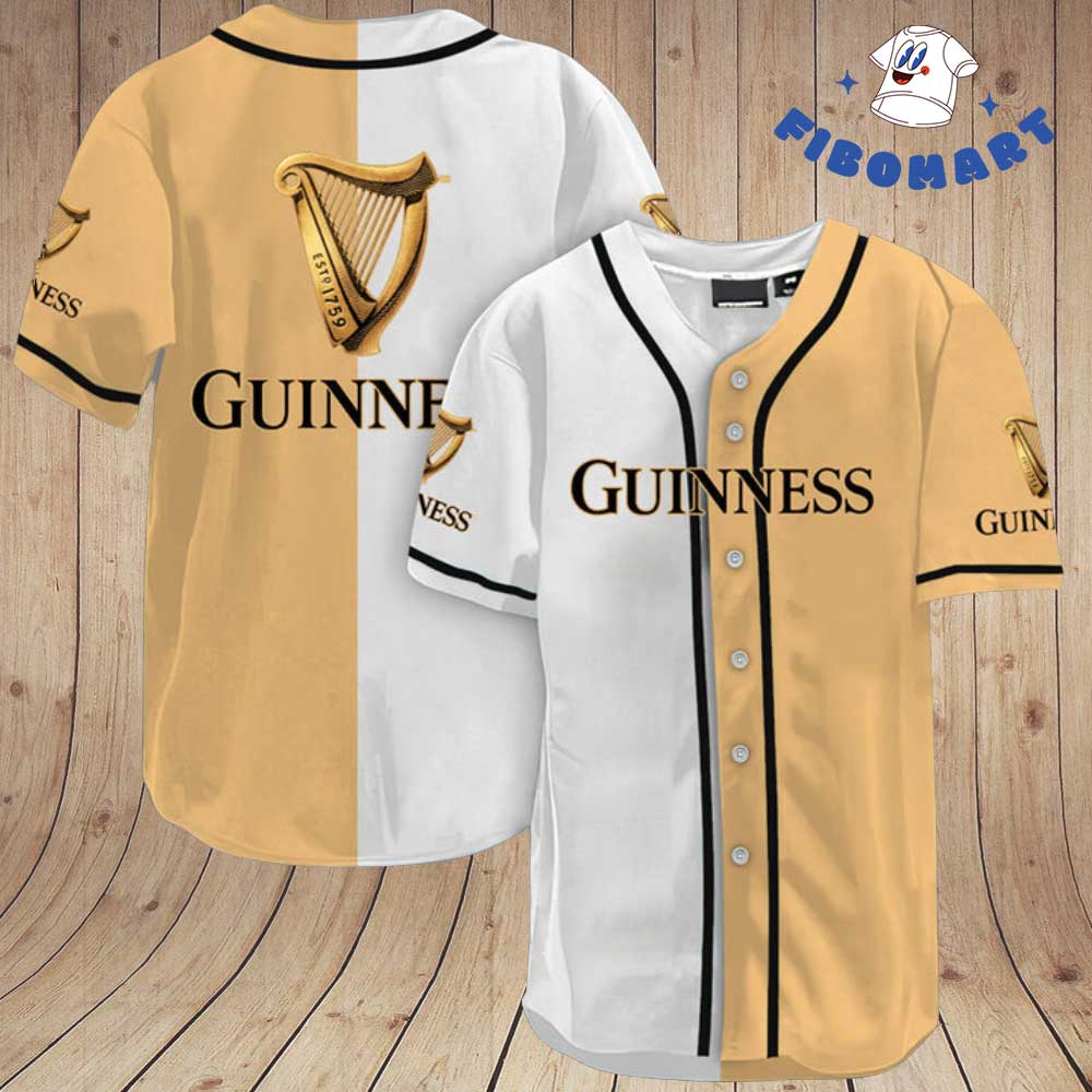 White And Beige Guinness Beer Baseball Jersey