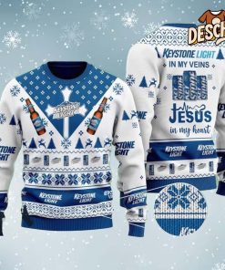 Keystone Light In My Veins Ugly Christmas Sweater, Jesus In My Heart