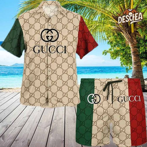 Gucci Red Green Stripe Hawaii Set for Men