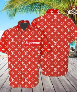 Louis Vuitton Supreme White Logo Red Hawaii Set For Men