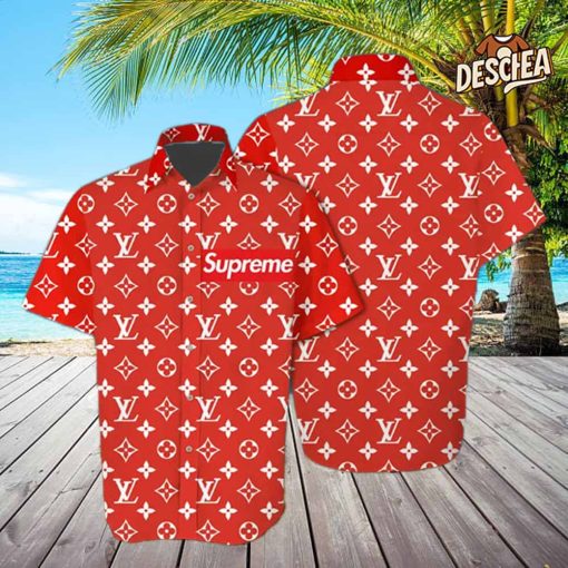 Louis Vuitton Supreme White Logo Red Hawaii Set For Men