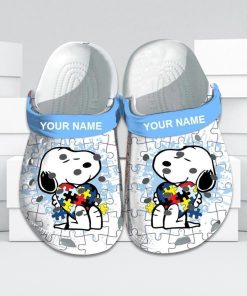 Deschea  Custom Name Autism Awareness Crocs Snoopy Crocband Clog Shoes For Men Women