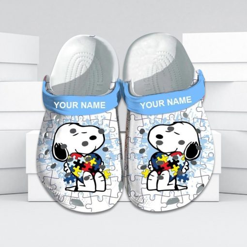 Deschea  Custom Name Autism Awareness Crocs Snoopy Crocband Clog Shoes For Men Women