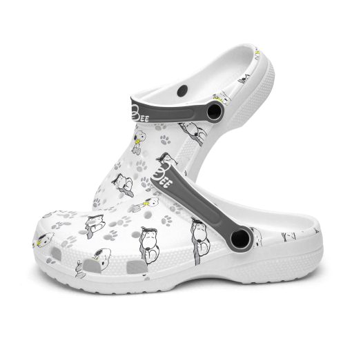 Deschea  Custom Name Snoopy Icon White Clogs Shoes