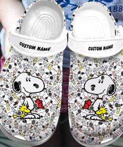 Deschea  Custom Name Snoopy White Clogs Shoes