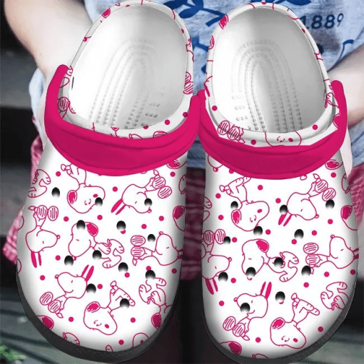 Deschea  Pink White Snoopy Pattern Clogs Shoes