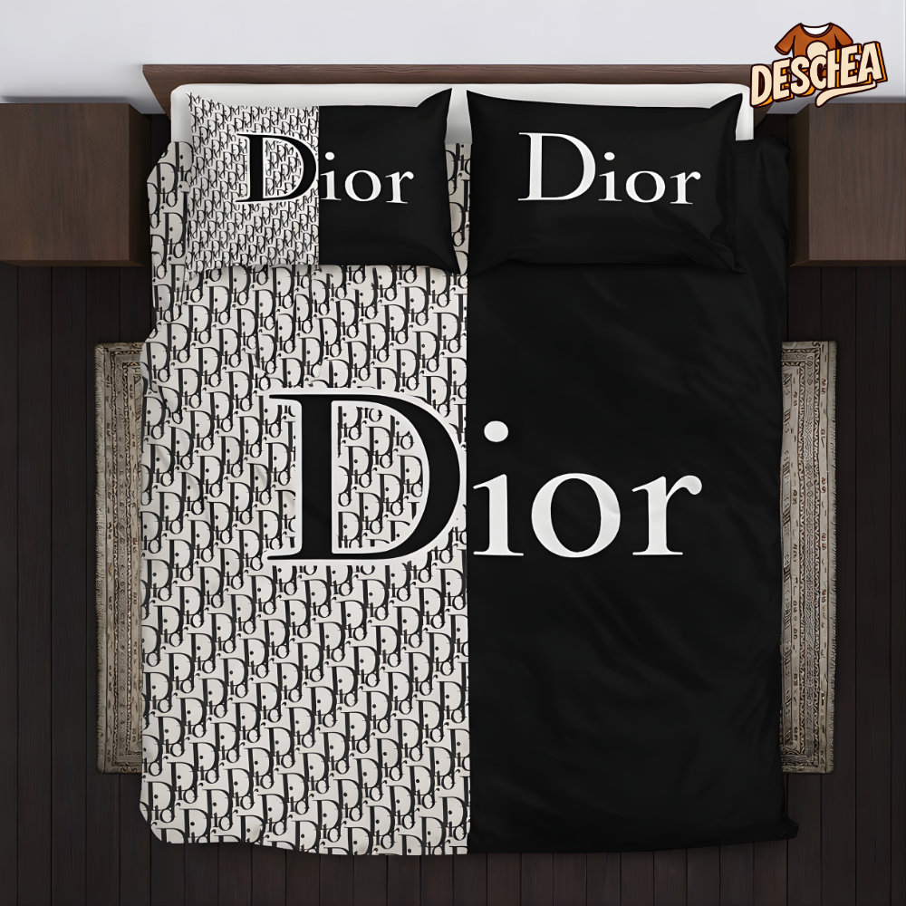Black And White Dior Bed Sheets Spread Comforter Duvet Cover Bedding Setss