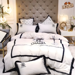 Chanel Logo White And Black Bedding Set
