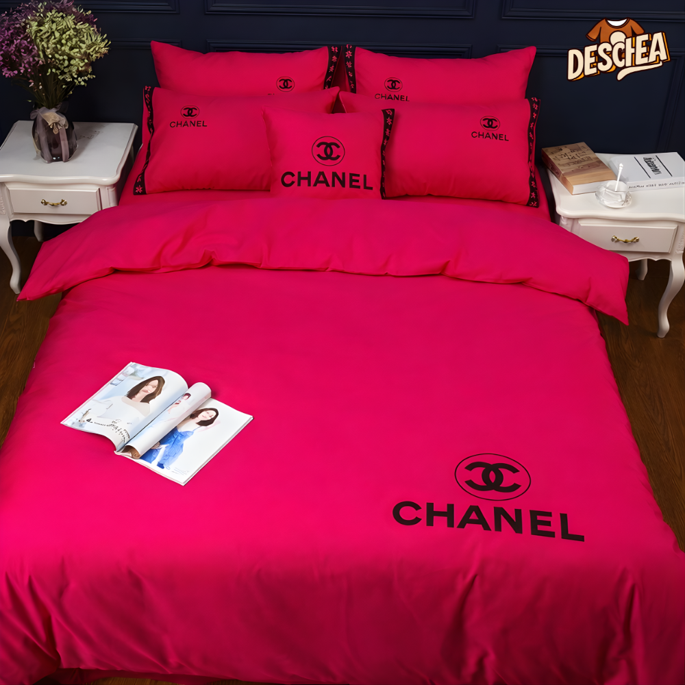 Chanel New Red Bedding 3D Printed Bedding Sets Quilt Sets Duvet Cover Luxury Brand Bedding Decor Bedroom Sets Best Luxury Bedding Sets