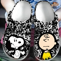 Charlie Brown Snoopy Black And White Crocs