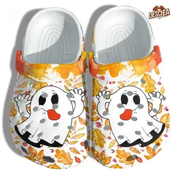Funny Ghost Halloween Crocs, Autum Leaves Spooky Season