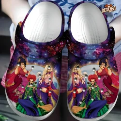 Hocus Pocus Sanderson Sisters Flying On Bloom With Galaxy Background Halloween Crocs