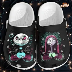 Jack and Sally Love At Spiral Hill Halloween Crocs, Blue Heart and Bloody Bat Black Crocs